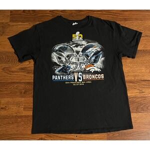 Super Bowl 50 Panthers vs Broncos T-Shirt Mens Black NFL Graphic Tee Delta 2016